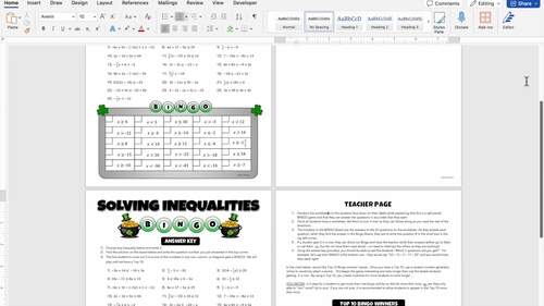 8th Grade Math Review | Multistep Inequalities Worksheet | St. Patrick ...