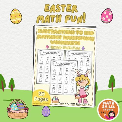 Easter Eggs Subtraction to 100 (Without Regrouping) | 2-Digit Subtraction