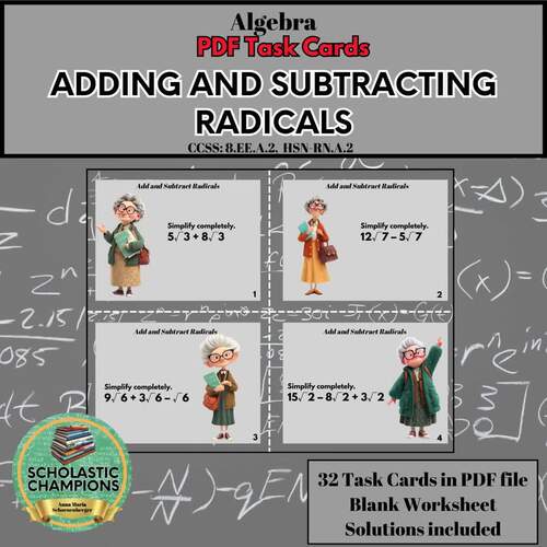 ADDING AND SUBTRACTING RADICALS * Algebra Math Task Cards | TPT