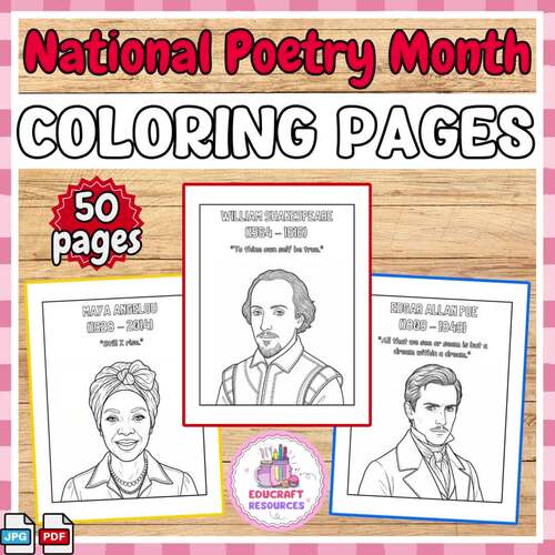 National Poetry Month Coloring Pages | 49 Famous Poets From Around the ...