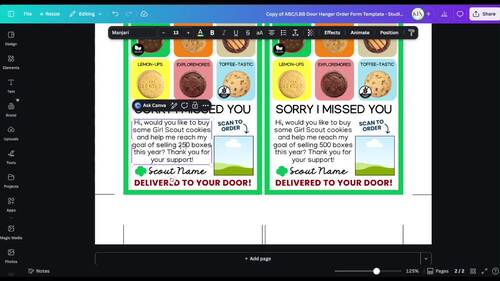 2026 LBB ABC Baker Cookie Door Hanger Editable QR Code Order Form Template