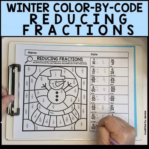 Winter Math Reducing Fractions Color by Code Differentiated Practice Activity