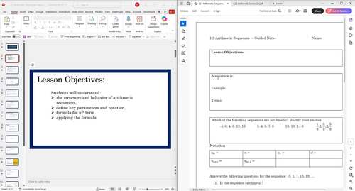 IB Math 1.2 Arithmetic Sequences & Series - 2 Lessons, 2 Guided Notes