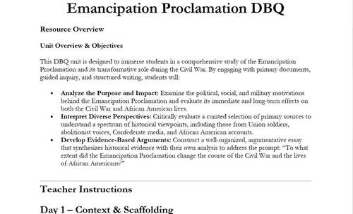 No Prep Middle School Emancipation Proclamation DBQ by PBL History & Civics