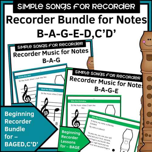 Recorder Music for Beginners Bundle 15 B A G E,D,C' D' TPT