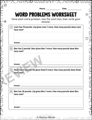 One Step Addition Word Problems About Pencils | Grades 2-3 by Genius Whale