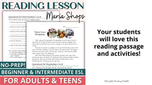 Adult ESL Reading Comprehension Beginner & Intermediate Short Story ...