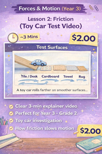 Preview of Forces & Motion (Lesson 2): Friction | Video Lesson (Toy Car Test)
