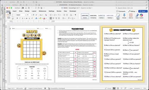 7th Grade Math Fun Worksheets Converting Comparing Ordering Rational Numbers