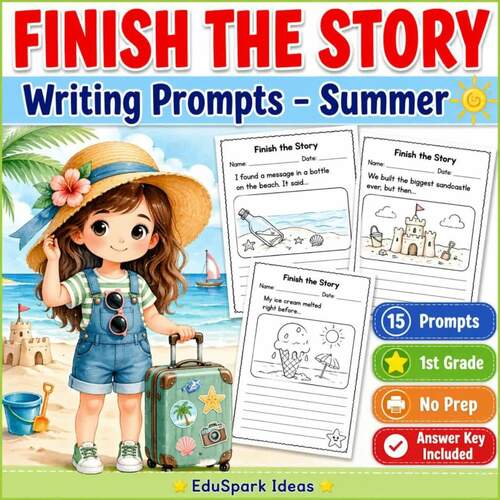 Finish the Story Writing Prompt | Summer 1st Grade Writing Worksheets