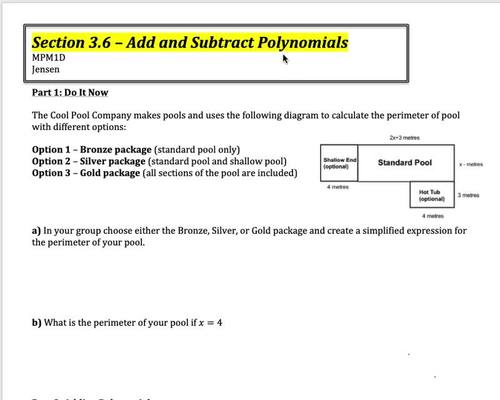 Preview of Add and Subtract Polynomials