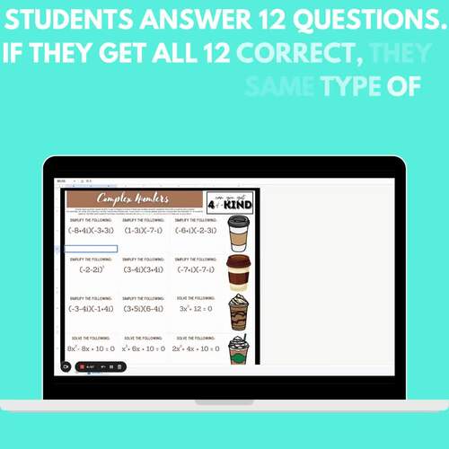 Complex Numbers Operations 4 of a Kind DIGITAL Activity by Sun Sine