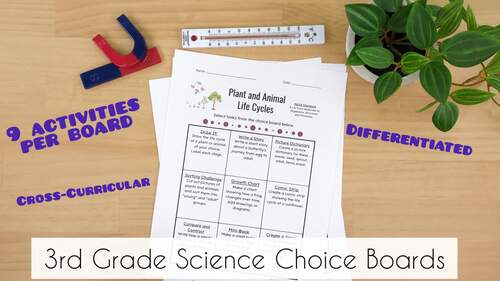 3rd Grade Science Choice Board Menus | NGSS-Aligned by Teach and Design Hub