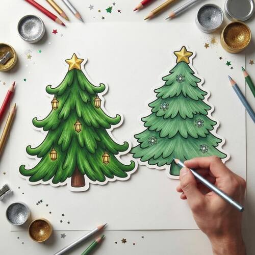 Christmas Tree Coloring Templates for DIY Crafts, Bulletin Board and More