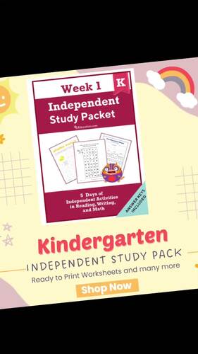 Kindergarten Independent Study Pack (8 Weeks) | Distance Learning ...