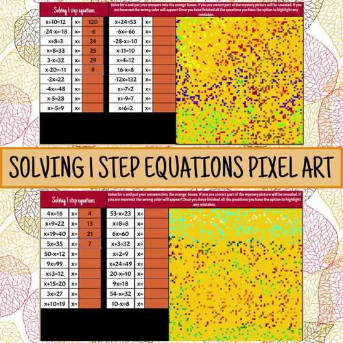 Solving 1 and 2 Step Equations Thanksgiving Fall Math Pixel Art BUNDLE