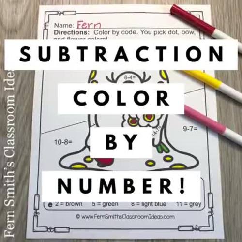 Valentine's Day Color By Number Subtraction by Fern Smith's Classroom Ideas