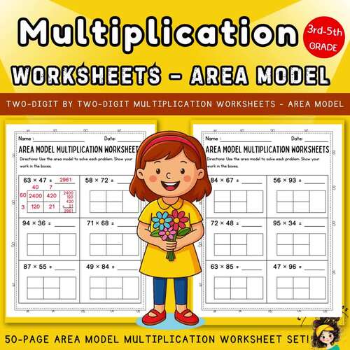 2 Digit by 2 Digit Multiplication Area Model Multiplication Worksheet Box Method