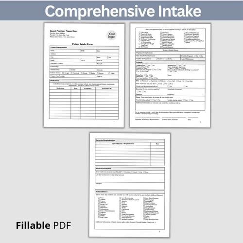 Medical Office Patient Intake Forms: Fillable PDF, Health History