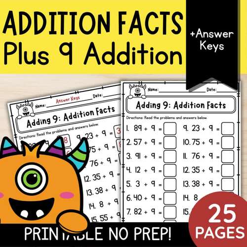 Adding 9 Addition Facts Plus 9 Double Digit Math Practice | 1st and 2nd ...