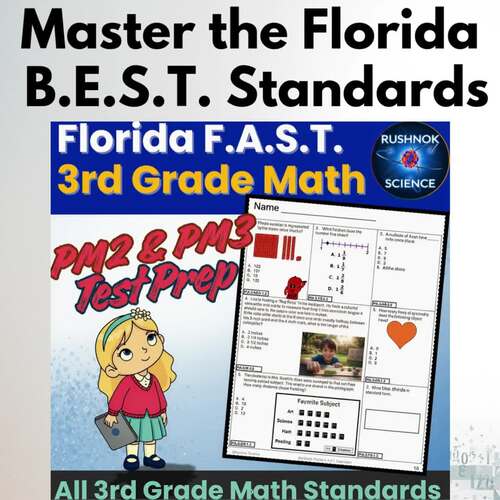 3rd Grade Florida B.E.S.T Math Test Prep F.A.S.T. Practice Questions Worksheets