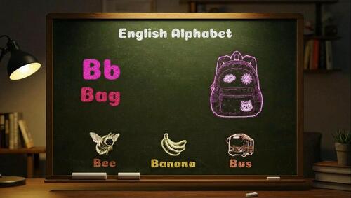 Preview of Animated chalkboard video showing the letter B with colorful chalk drawings.