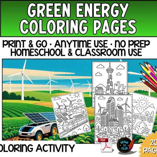 Green Energy Coloring Pages | Solar & Wind STEM Activity | Print-and-Go