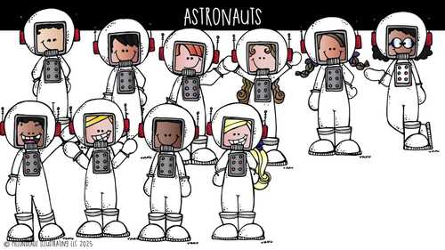 Astronauts clip art, SPace clip art COLORED Version by Melonheadz Clipart