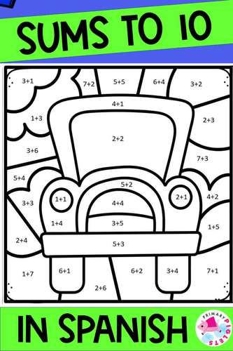 Spanish Color by Code BACK TO SCHOOL Color by Number Addition Within 10