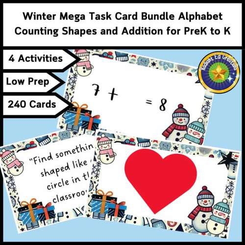 Winter Mega Task Card Bundle Alphabet Counting Shapes and Addition for ...