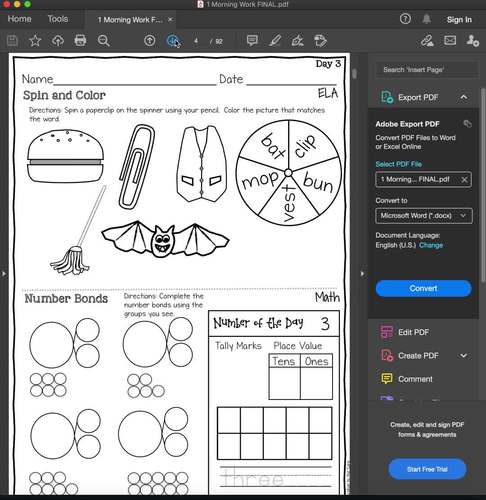 1st Grade Morning Work | Homework | Spiral Review | Distance Learning