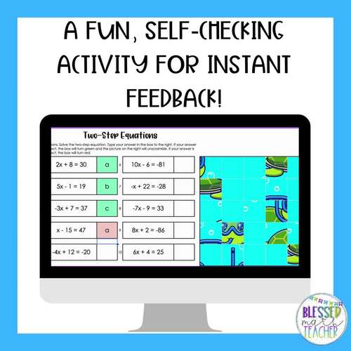 Two-Step Equations Digital Activity and Worksheet 7th Grade | TPT