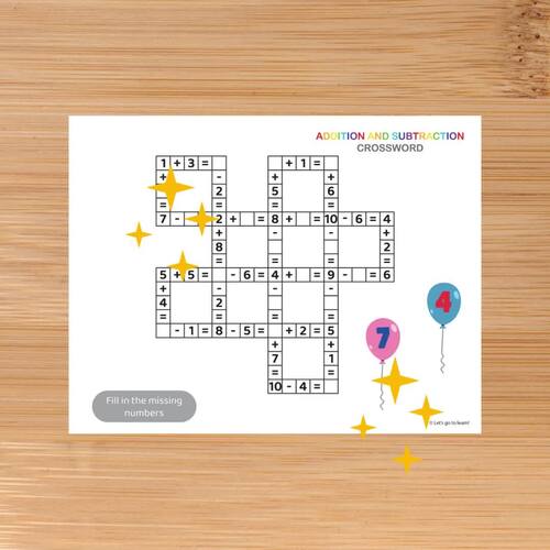 Addition and Subtraction Crosswords - Math Worksheets - Math Puzzles - Math Game