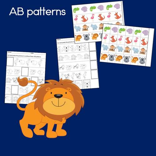 Zoo Animals Pattern Math Center with AB, ABC, AAB & ABB patterns