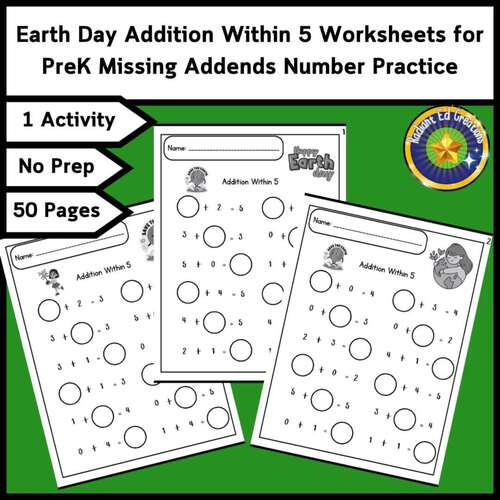 Earth Day Addition Math 5 Fact Fluency Place Value Logic Puzzle Number ...