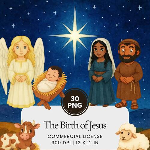 The Birth of Jesus New Testament Bible Story Watercolor Clipart by ...
