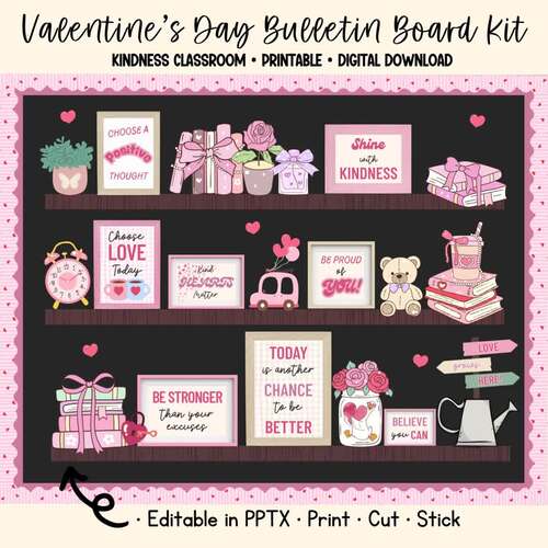 Valentine's Day Bulletin Board Kit: Kindness Bookshelf | Editable ...