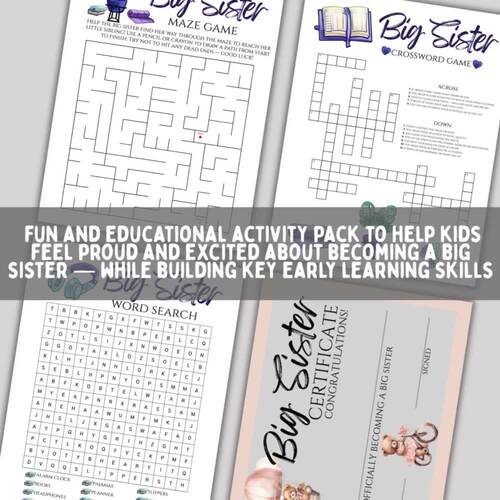 Big Sister Activity Pack Printable with Crossword Maze Certificate