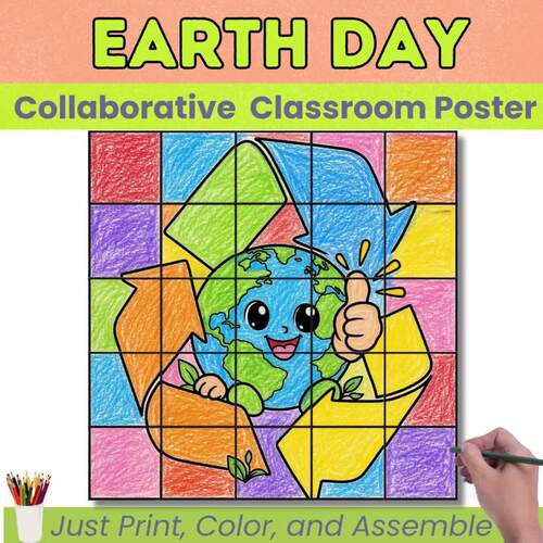 Earth Day Collaborative Poster | Recycling Art Activity by Pixel Beast