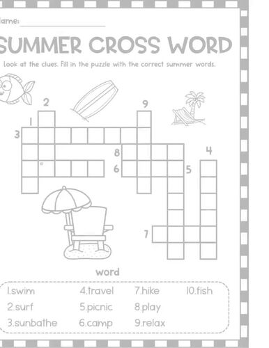 Summer Crossword Puzzle Worksheets | Summer Vocabulary Activity | No Prep