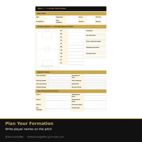 Match Day Tactics Board — 9-a-Side Football — Printable Coaching Planner