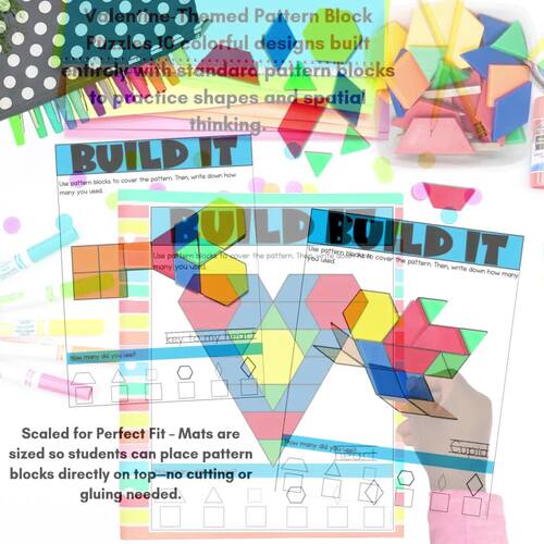 Valentine Pattern Block Mats Valentine's Day Math Centers FLASH 50% OFF