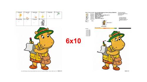 Tasha the Hippo explorer with notepad and pencil embroidery designs ...