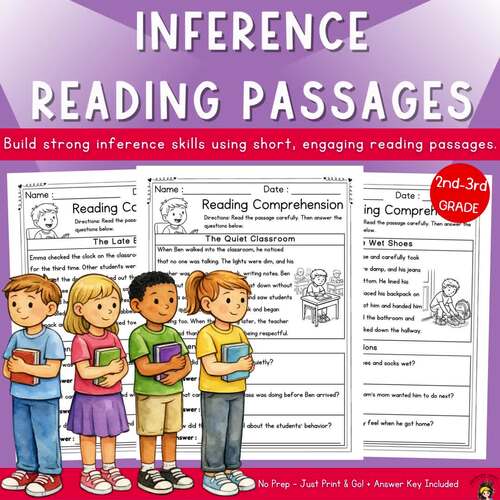 Inference Reading Passages with Comprehension Questions | 2nd 3rd | No Prep