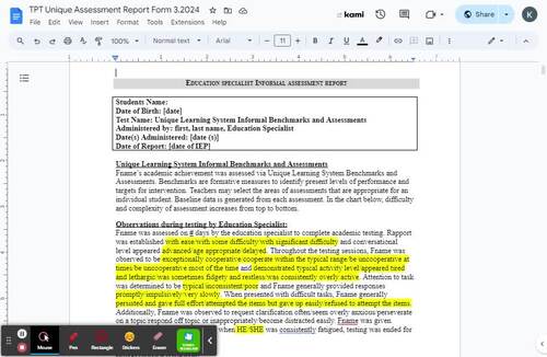 Informal Academic Report Template for Unique Learning System ULS/N2Y ...