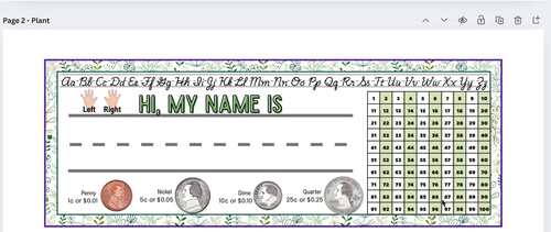 Seasonal Student Name Plates – Cursive Alphabet, 100 Chart, Coins & More!