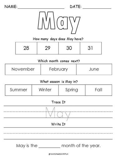 Months of the Year Worksheets, Calendar Practice Pintables, Math, T-215
