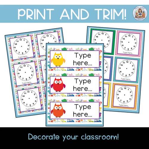 Colourful Owls Editable Classroom Decor, Visual Daily Schedule Cards