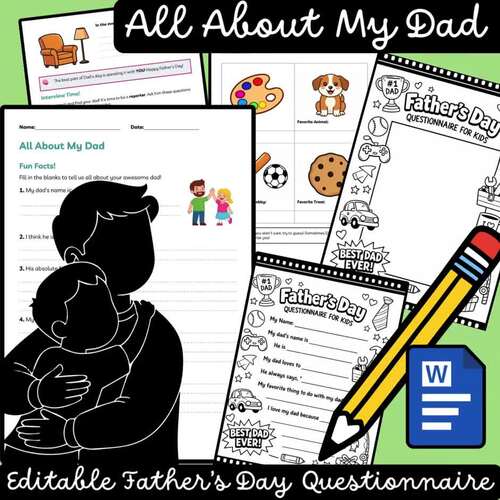 Father’s Day Questionnaire Printable for Kids All About My Dad Writing ...