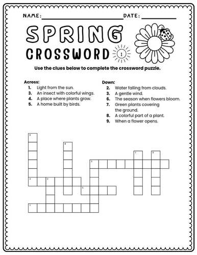 Spring Crossword Puzzles: 15 Fun Vocabulary Activity Pages with Answer Keys